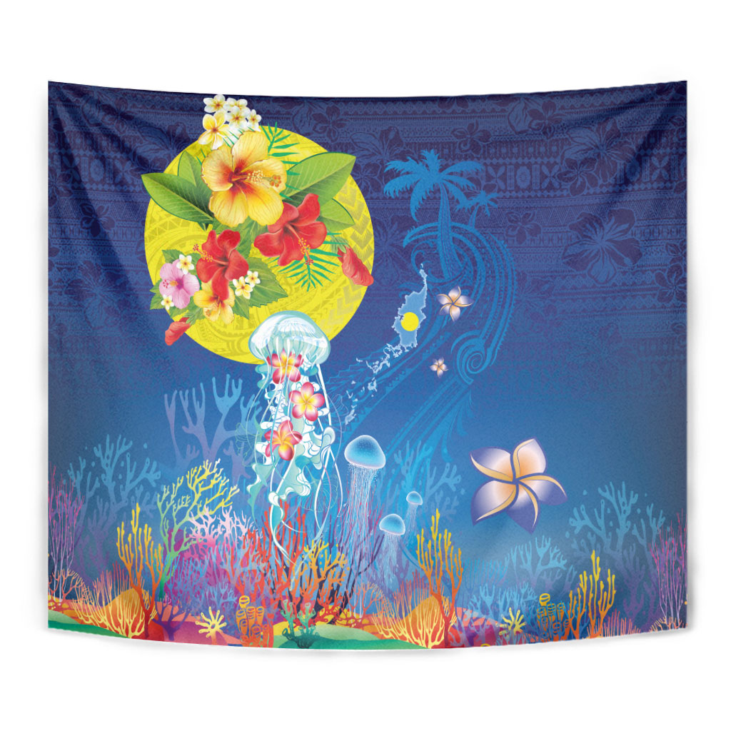 Palau Tapestry Jellyfish with Coral Reefs Ocean Vibe and Tapa Pattern LT03 - Polynesian Pride