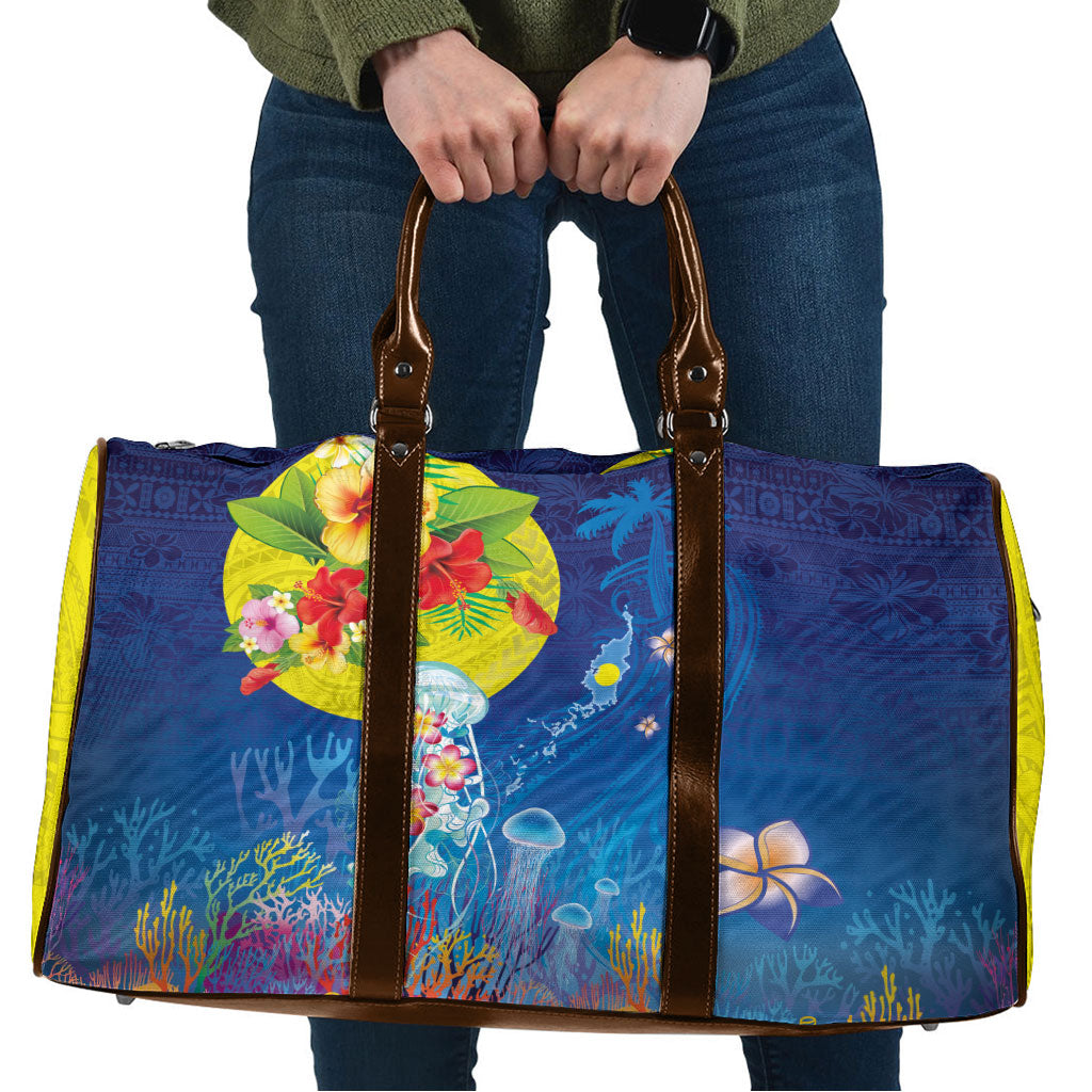 Palau Travel Bag Jellyfish with Coral Reefs Ocean Vibe and Tapa Pattern LT03 Blue - Polynesian Pride