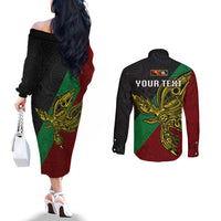 Custom Papua New Guinea East New Britain Province Couples Matching Off The Shoulder Long Sleeve Dress and Long Sleeve Button Shirts PNG Birds Of Paradise Polynesian Arty Style LT03 - Polynesian Pride