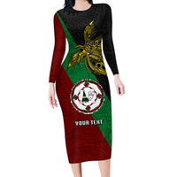 Custom Papua New Guinea East New Britain Province Long Sleeve Bodycon Dress PNG Birds Of Paradise Polynesian Arty Style LT03 Long Dress Green - Polynesian Pride