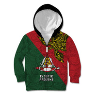 Papua New Guinea East Sepik Province Kid Hoodie PNG Birds Of Paradise Polynesian Arty Style LT03 Zip Hoodie Green - Polynesian Pride