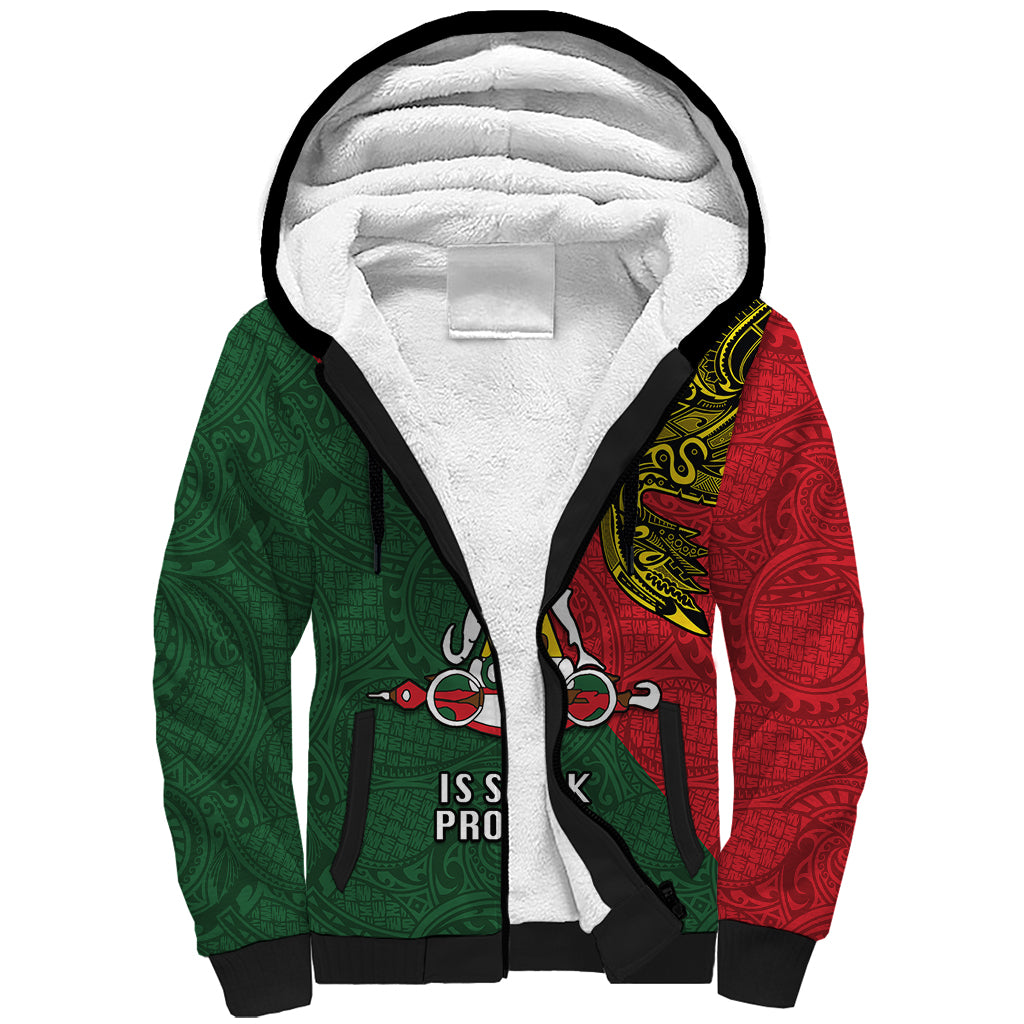 Papua New Guinea East Sepik Province Sherpa Hoodie PNG Birds Of Paradise Polynesian Arty Style LT03 Unisex Green - Polynesian Pride
