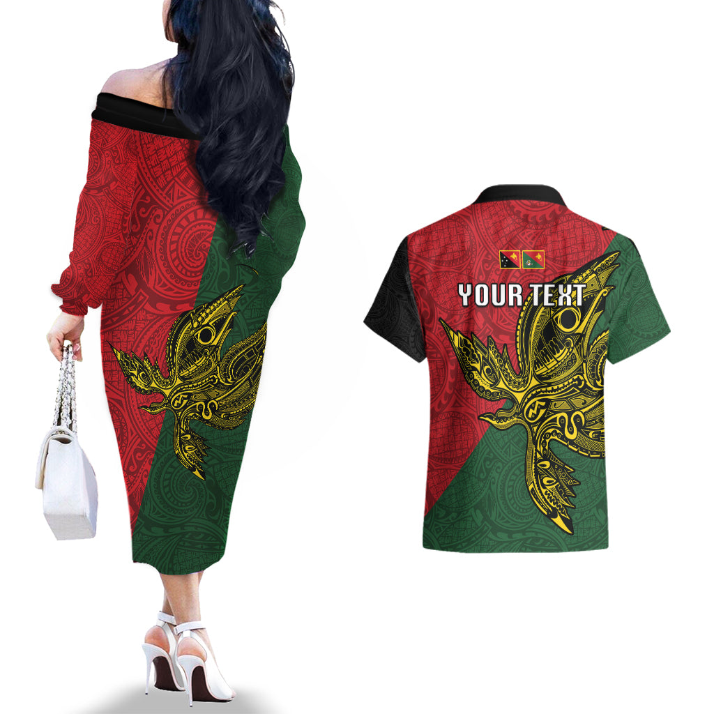 Custom Papua New Guinea East Sepik Province Couples Matching Off The Shoulder Long Sleeve Dress and Hawaiian Shirt PNG Birds Of Paradise Polynesian Arty Style LT03 - Polynesian Pride