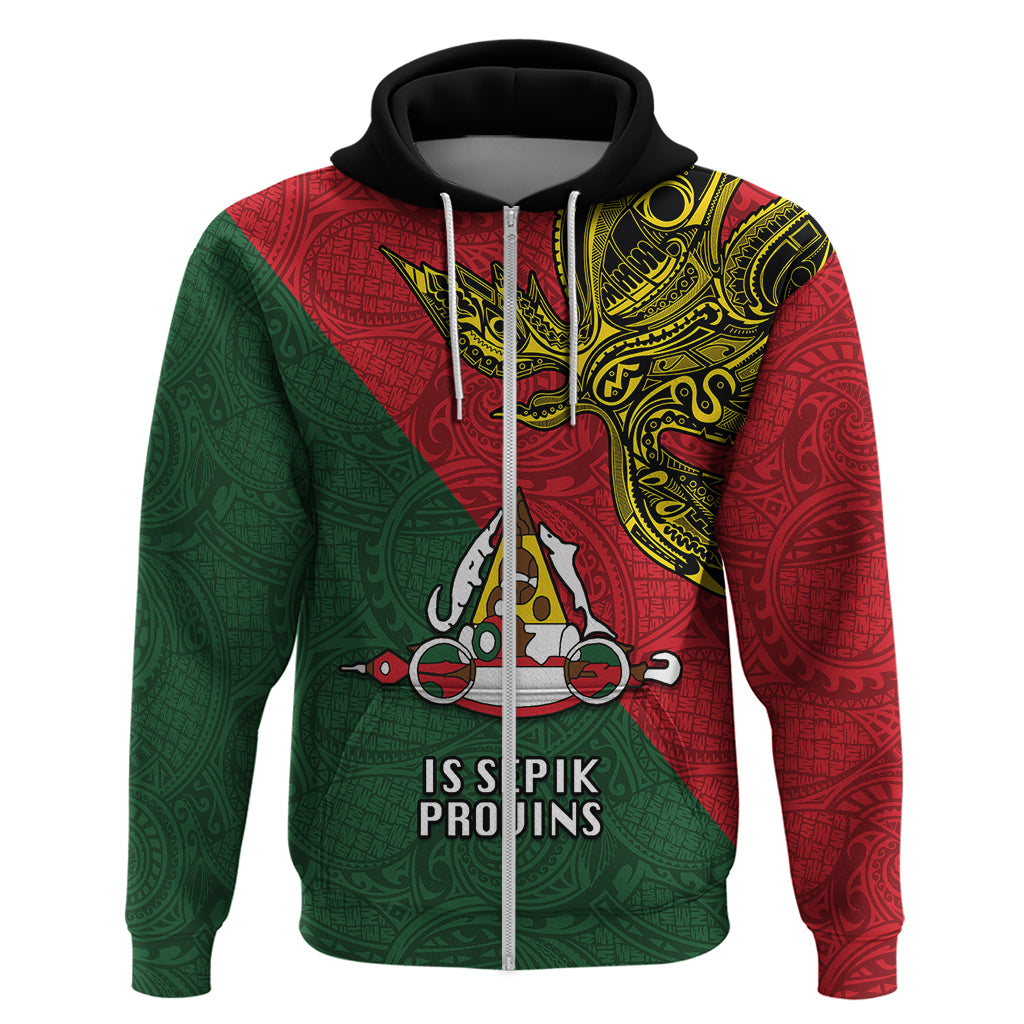 Custom Papua New Guinea East Sepik Province Hoodie PNG Birds Of Paradise Polynesian Arty Style LT03 Zip Hoodie Green - Polynesian Pride