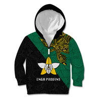 Papua New Guinea Enga Province Kid Hoodie PNG Birds Of Paradise Polynesian Arty Style LT03 Zip Hoodie Green - Polynesian Pride
