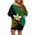 Papua New Guinea Enga Province Off Shoulder Short Dress PNG Birds Of Paradise Polynesian Arty Style LT03 Women Green - Polynesian Pride