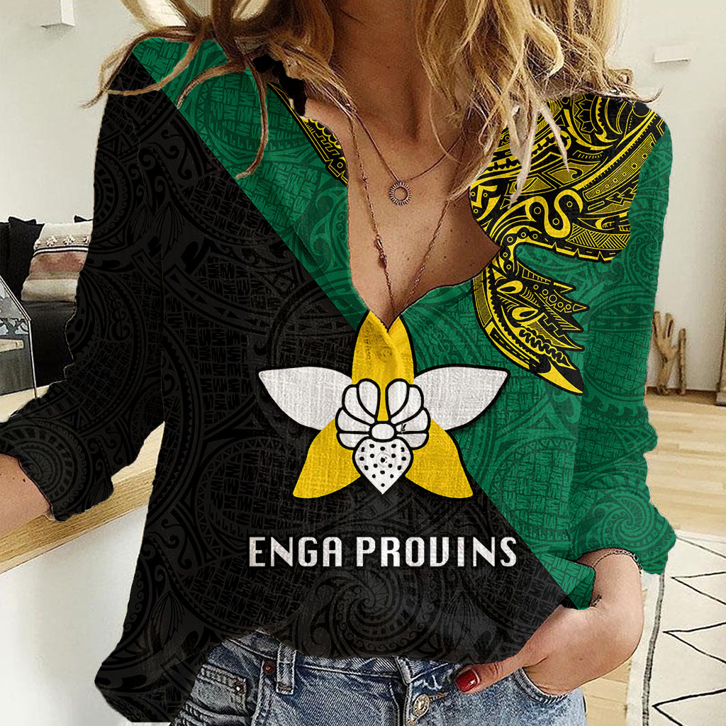 Papua New Guinea Enga Province Women Casual Shirt PNG Birds Of Paradise Polynesian Arty Style LT03 Female Green - Polynesian Pride