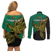Custom Papua New Guinea Enga Province Couples Matching Off Shoulder Short Dress and Long Sleeve Button Shirts PNG Birds Of Paradise Polynesian Arty Style LT03 - Polynesian Pride