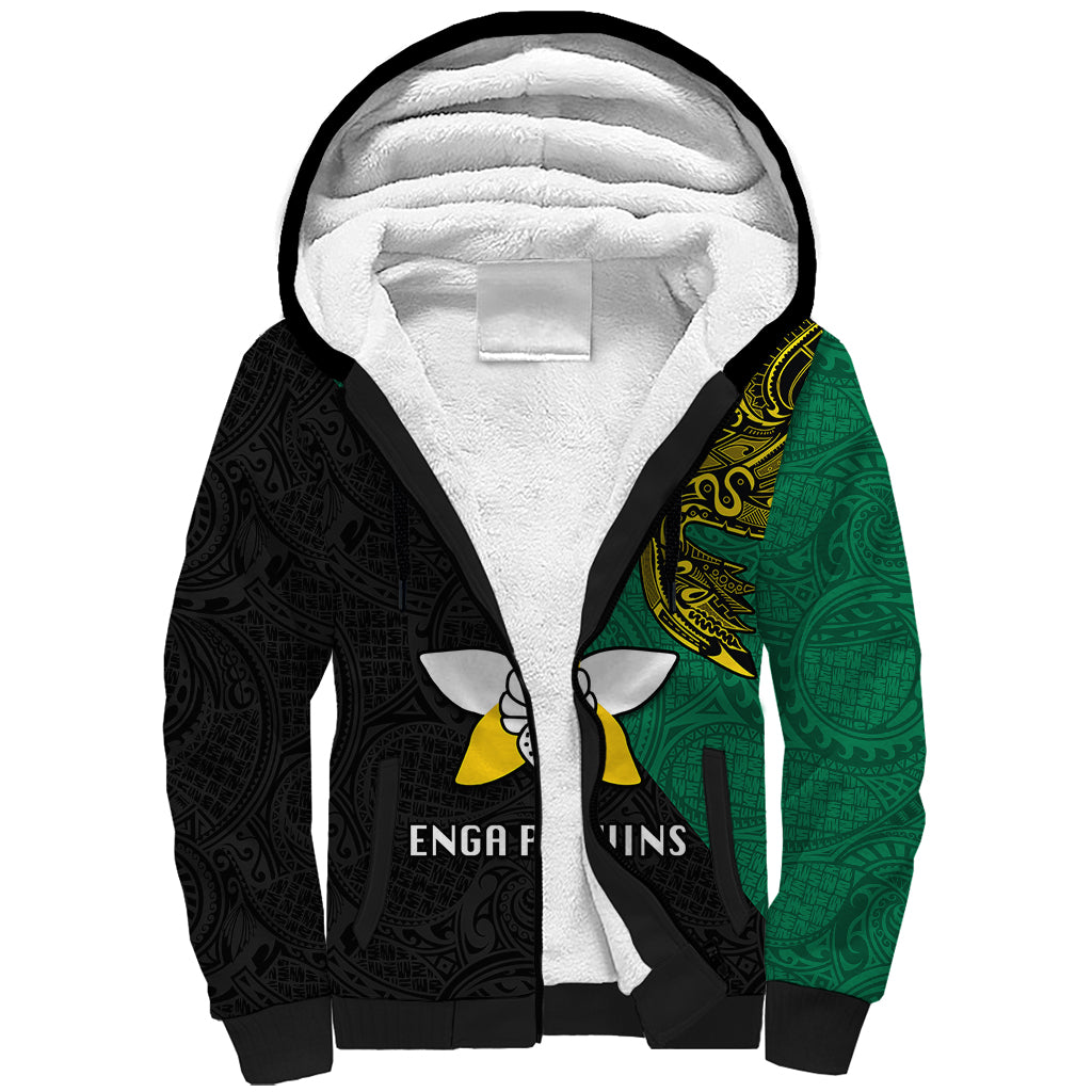 Custom Papua New Guinea Enga Province Sherpa Hoodie PNG Birds Of Paradise Polynesian Arty Style LT03 Unisex Green - Polynesian Pride