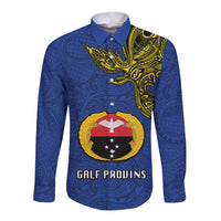 Papua New Guinea Gulf Province Long Sleeve Button Shirt PNG Birds Of Paradise Polynesian Arty Style LT03 Unisex Blue - Polynesian Pride