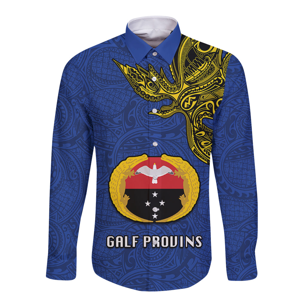 Custom Papua New Guinea Gulf Province Long Sleeve Button Shirt PNG Birds Of Paradise Polynesian Arty Style LT03 Unisex Blue - Polynesian Pride