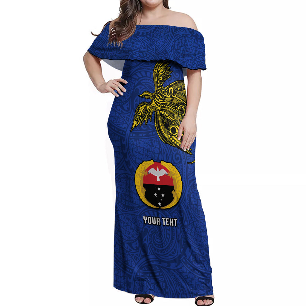 Custom Papua New Guinea Gulf Province Off Shoulder Maxi Dress PNG Birds Of Paradise Polynesian Arty Style LT03 Women Blue - Polynesian Pride