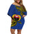 Custom Papua New Guinea Gulf Province Off Shoulder Short Dress PNG Birds Of Paradise Polynesian Arty Style LT03 Women Blue - Polynesian Pride