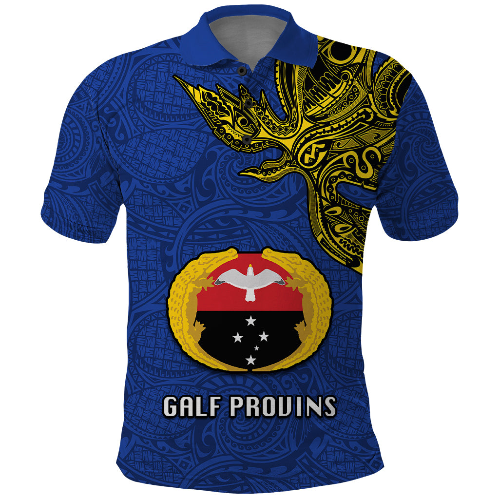 Custom Papua New Guinea Gulf Province Polo Shirt PNG Birds Of Paradise Polynesian Arty Style LT03 Blue - Polynesian Pride