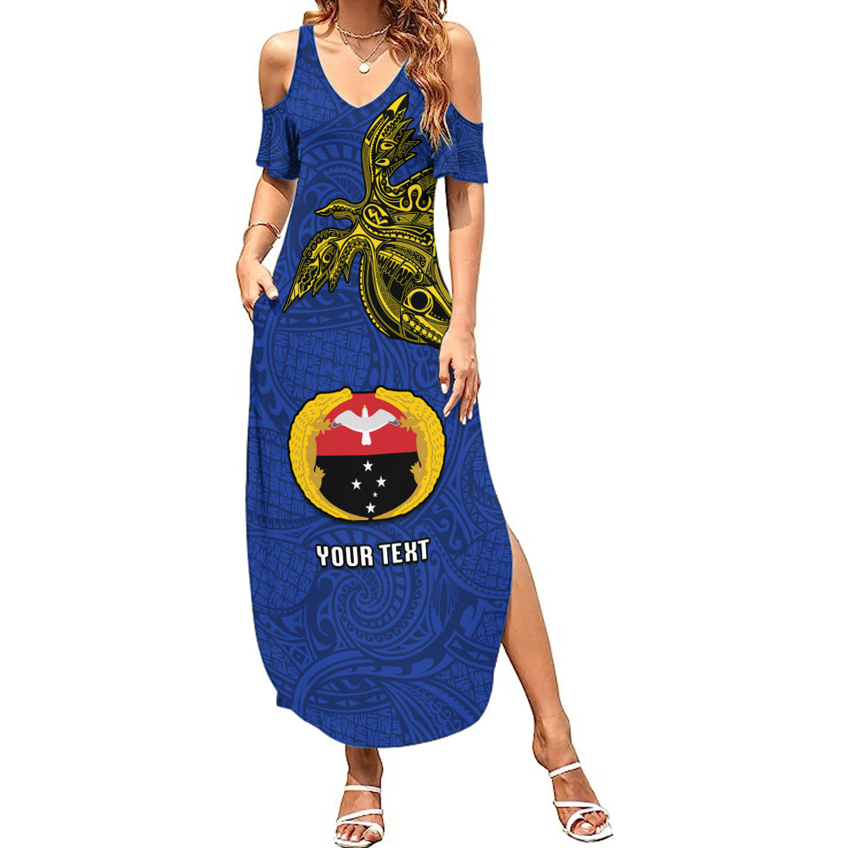 Custom Papua New Guinea Gulf Province Summer Maxi Dress PNG Birds Of Paradise Polynesian Arty Style LT03 Women Blue - Polynesian Pride