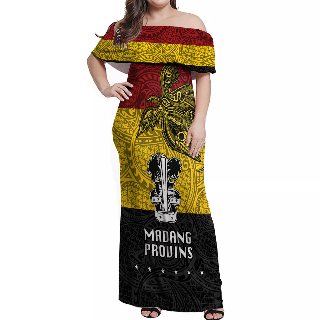 Papua New Guinea Madang Province Off Shoulder Maxi Dress PNG Birds Of Paradise Polynesian Arty Style LT03 Women Yellow - Polynesian Pride