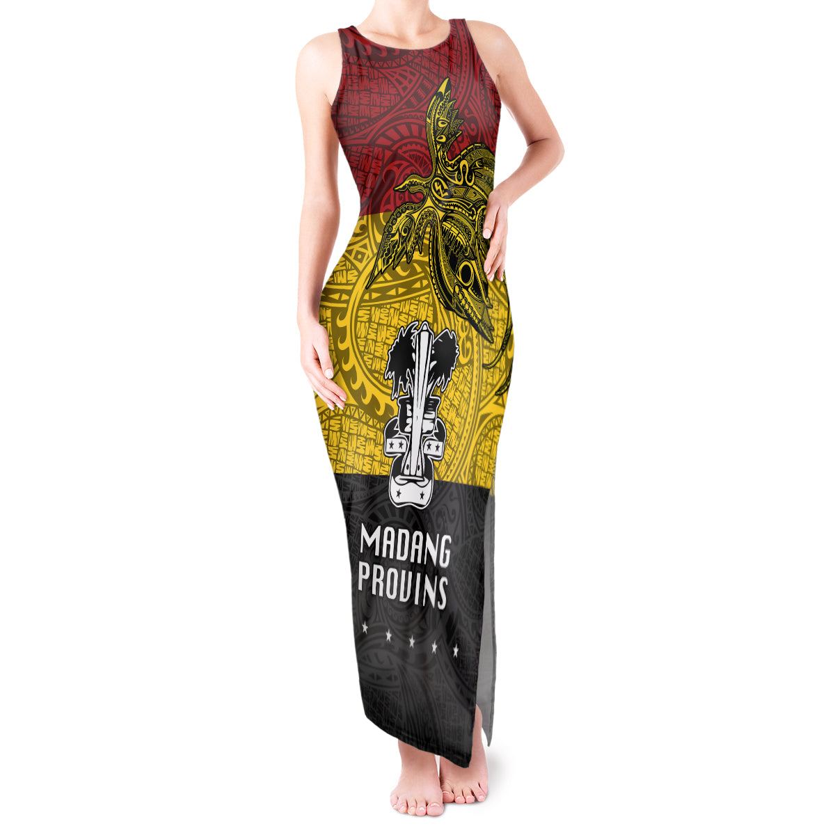 Papua New Guinea Madang Province Tank Maxi Dress PNG Birds Of Paradise Polynesian Arty Style LT03 Women Yellow - Polynesian Pride