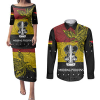 Custom Papua New Guinea Madang Province Couples Matching Puletasi Dress and Long Sleeve Button Shirts PNG Birds Of Paradise Polynesian Arty Style LT03 Yellow - Polynesian Pride