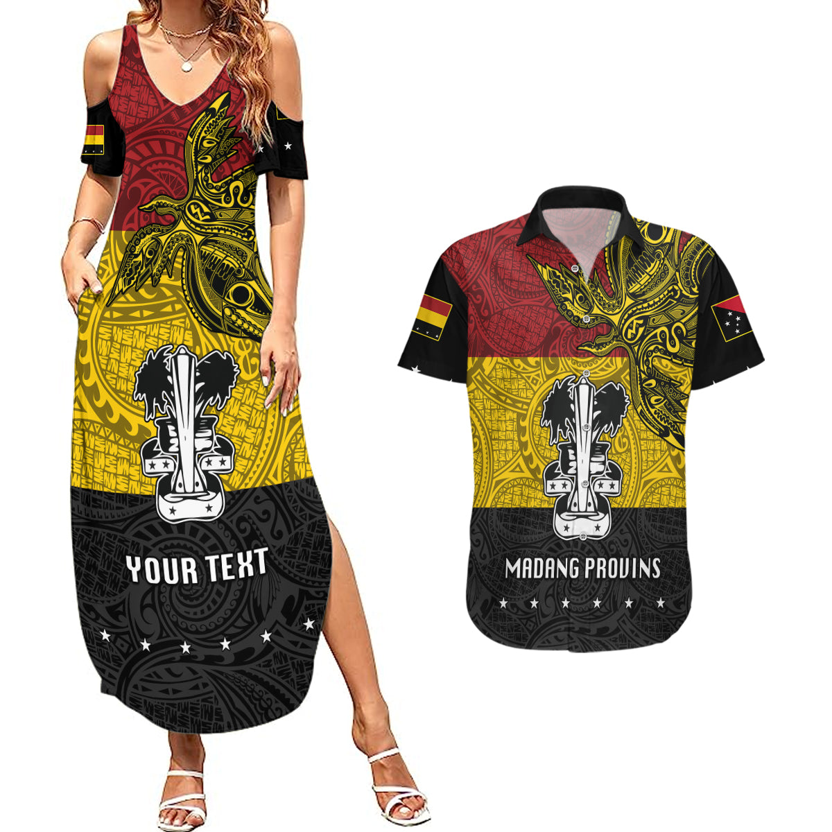 Custom Papua New Guinea Madang Province Couples Matching Summer Maxi Dress and Hawaiian Shirt PNG Birds Of Paradise Polynesian Arty Style LT03 Yellow - Polynesian Pride