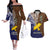 Papua New Guinea Manus Province Couples Matching Off The Shoulder Long Sleeve Dress and Hawaiian Shirt PNG Birds Of Paradise Polynesian Arty Style LT03 Brown - Polynesian Pride