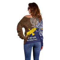 Papua New Guinea Manus Province Off Shoulder Sweater PNG Birds Of Paradise Polynesian Arty Style LT03 - Polynesian Pride