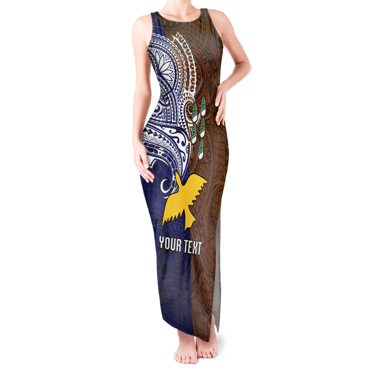 Custom Papua New Guinea Manus Province Tank Maxi Dress PNG Birds Of Paradise Polynesian Arty Style LT03 Women Brown - Polynesian Pride