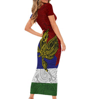 Papua New Guinea Milne Bay Province Short Sleeve Bodycon Dress PNG Birds Of Paradise Polynesian Arty Style LT03 - Polynesian Pride