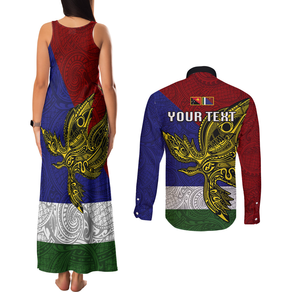 Custom Papua New Guinea Milne Bay Province Couples Matching Tank Maxi Dress and Long Sleeve Button Shirts PNG Birds Of Paradise Polynesian Arty Style LT03 - Polynesian Pride