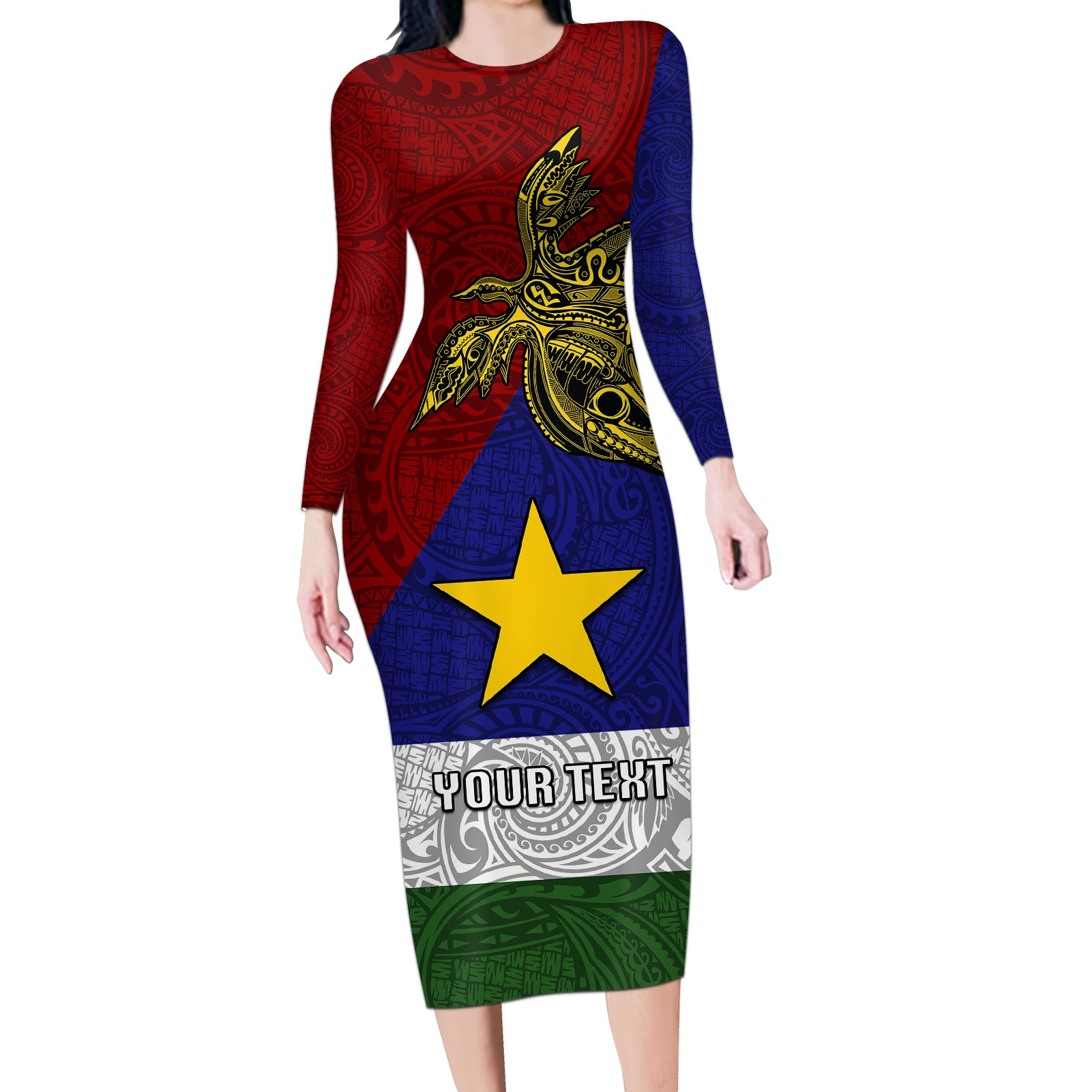 Custom Papua New Guinea Milne Bay Province Long Sleeve Bodycon Dress PNG Birds Of Paradise Polynesian Arty Style LT03 Long Dress Blue - Polynesian Pride