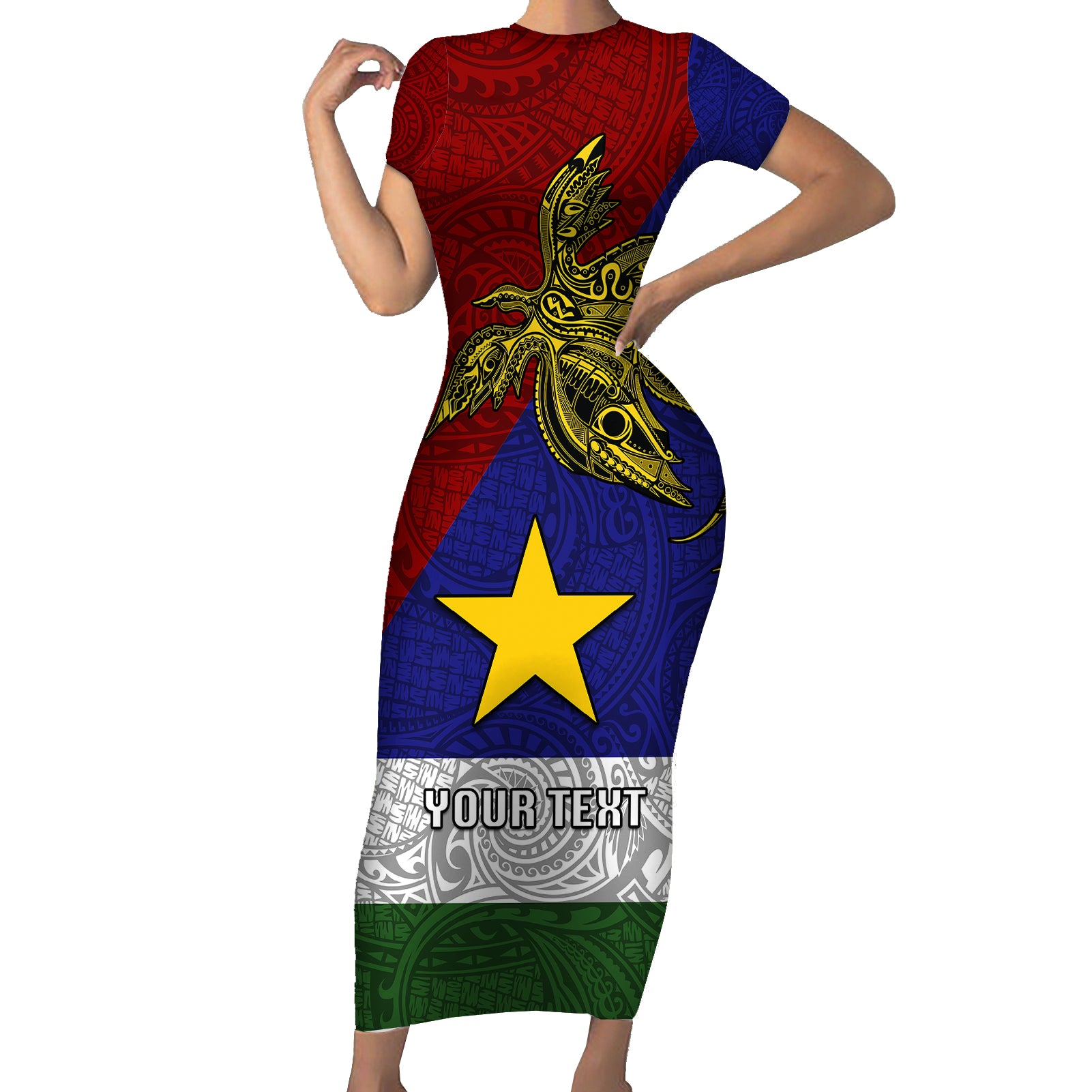 Custom Papua New Guinea Milne Bay Province Short Sleeve Bodycon Dress PNG Birds Of Paradise Polynesian Arty Style LT03 Long Dress Blue - Polynesian Pride