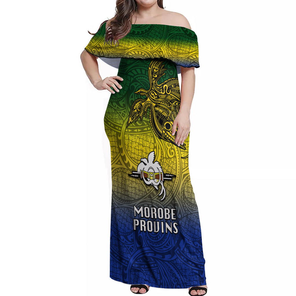 Papua New Guinea Morobe Province Off Shoulder Maxi Dress PNG Birds Of Paradise Polynesian Arty Style LT03 Women Yellow - Polynesian Pride