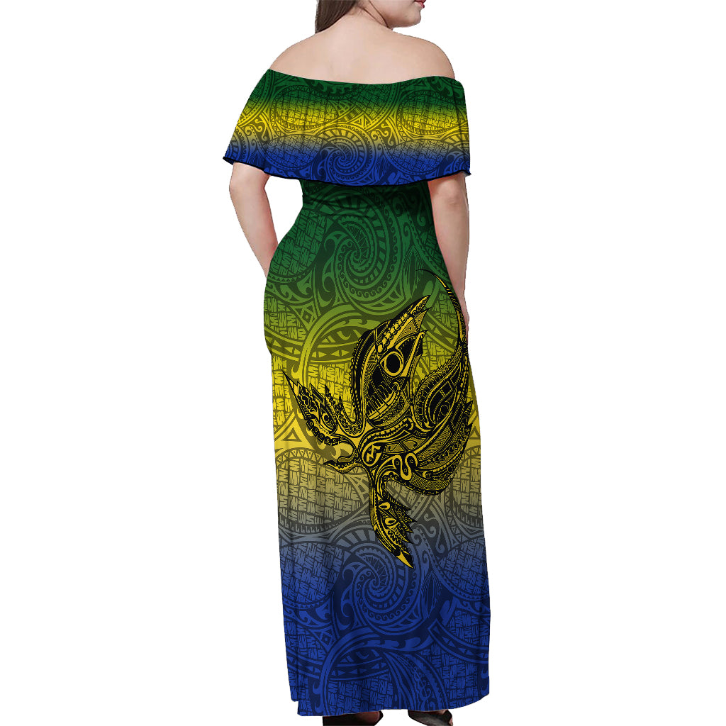 Papua New Guinea Morobe Province Off Shoulder Maxi Dress PNG Birds Of Paradise Polynesian Arty Style LT03 - Polynesian Pride