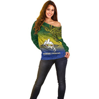 Papua New Guinea Morobe Province Off Shoulder Sweater PNG Birds Of Paradise Polynesian Arty Style LT03 - Polynesian Pride