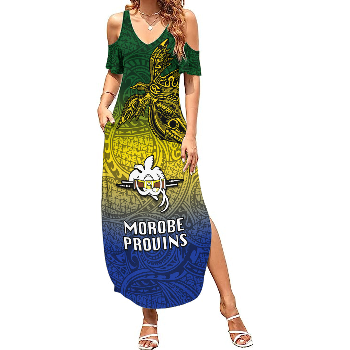 Papua New Guinea Morobe Province Summer Maxi Dress PNG Birds Of Paradise Polynesian Arty Style LT03 Women Yellow - Polynesian Pride