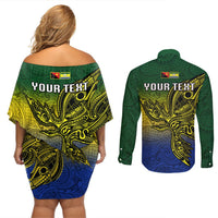 Custom Papua New Guinea Morobe Province Couples Matching Off Shoulder Short Dress and Long Sleeve Button Shirts PNG Birds Of Paradise Polynesian Arty Style LT03 - Polynesian Pride