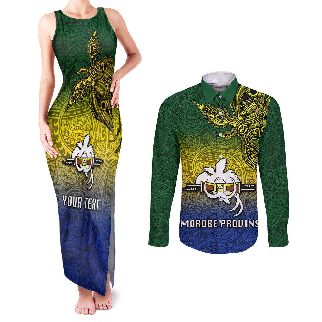 Custom Papua New Guinea Morobe Province Couples Matching Tank Maxi Dress and Long Sleeve Button Shirts PNG Birds Of Paradise Polynesian Arty Style LT03 Yellow - Polynesian Pride