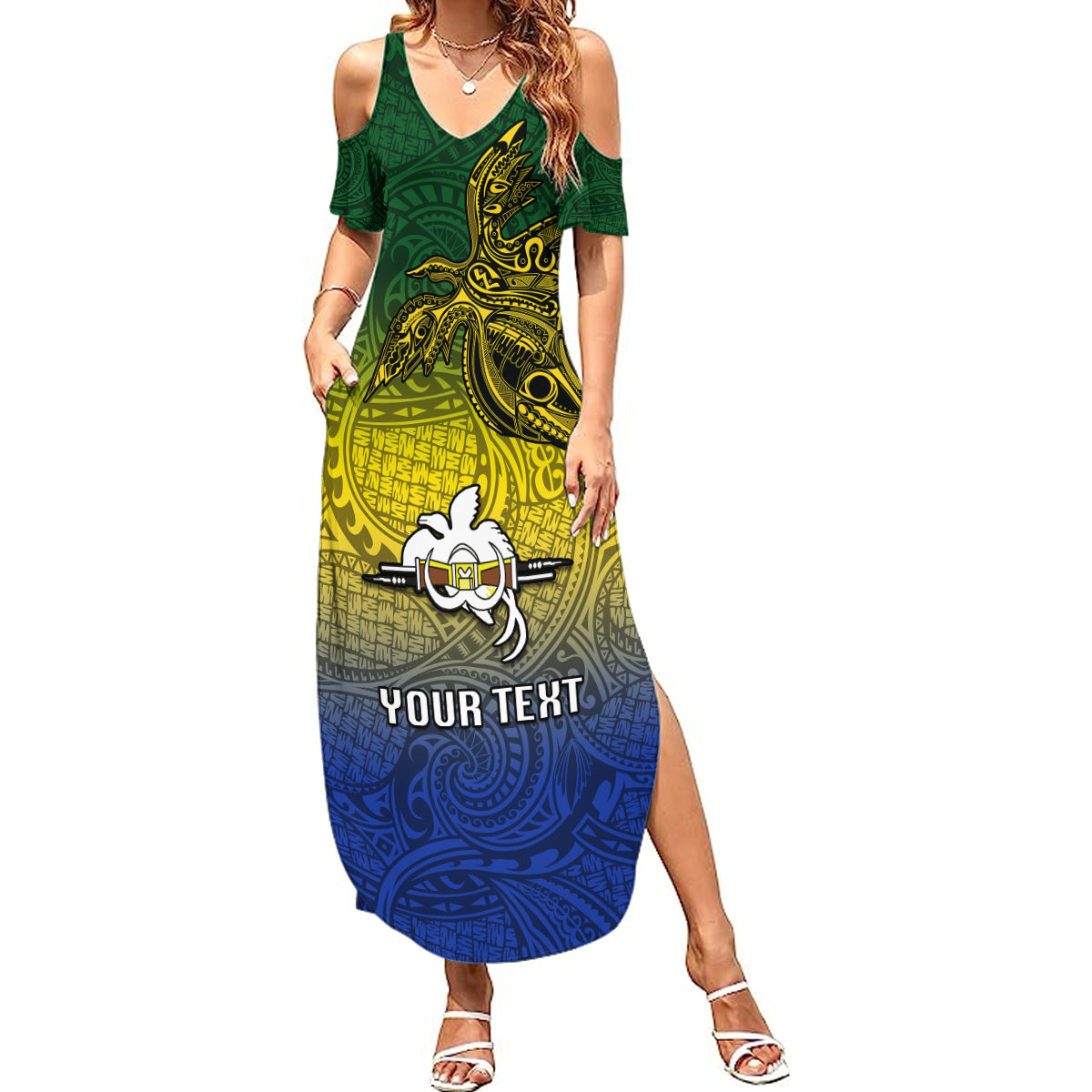 Custom Papua New Guinea Morobe Province Summer Maxi Dress PNG Birds Of Paradise Polynesian Arty Style LT03 Women Yellow - Polynesian Pride