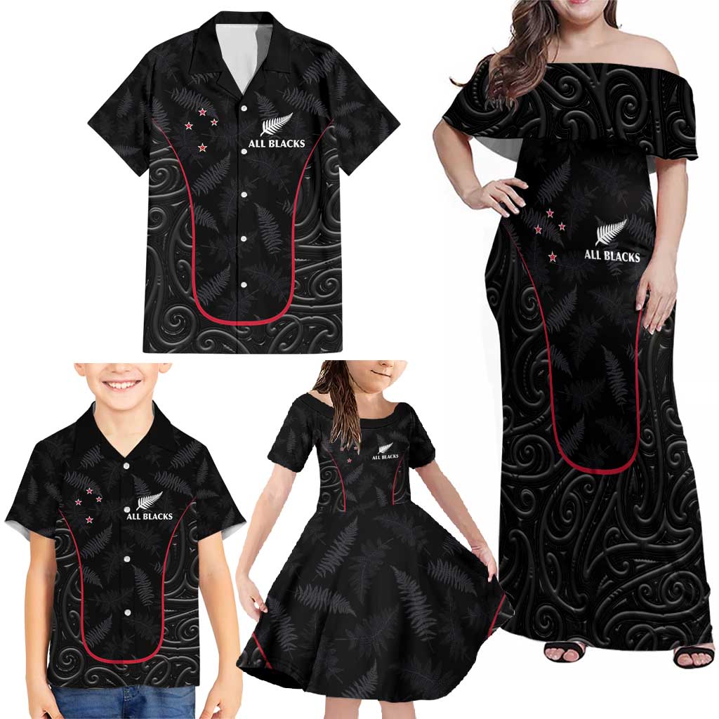 Custom New Zealand Rugby Family Matching Off Shoulder Maxi Dress and Hawaiian Shirt Maori All Black Championship 2024 and Silver Fern LT03 - Polynesian Pride