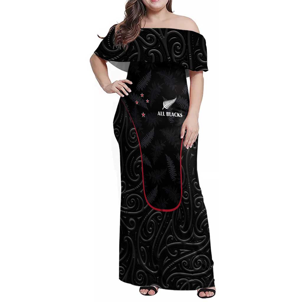 Custom New Zealand Rugby Family Matching Off Shoulder Maxi Dress and Hawaiian Shirt Maori All Black Championship 2024 and Silver Fern