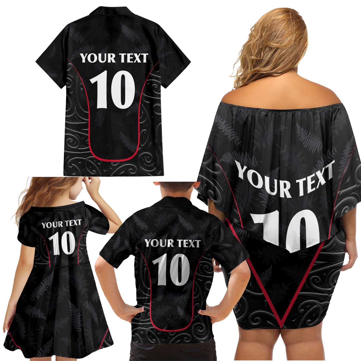 Custom New Zealand Rugby Family Matching Off Shoulder Short Dress and Hawaiian Shirt Maori All Black Championship 2024 and Silver Fern