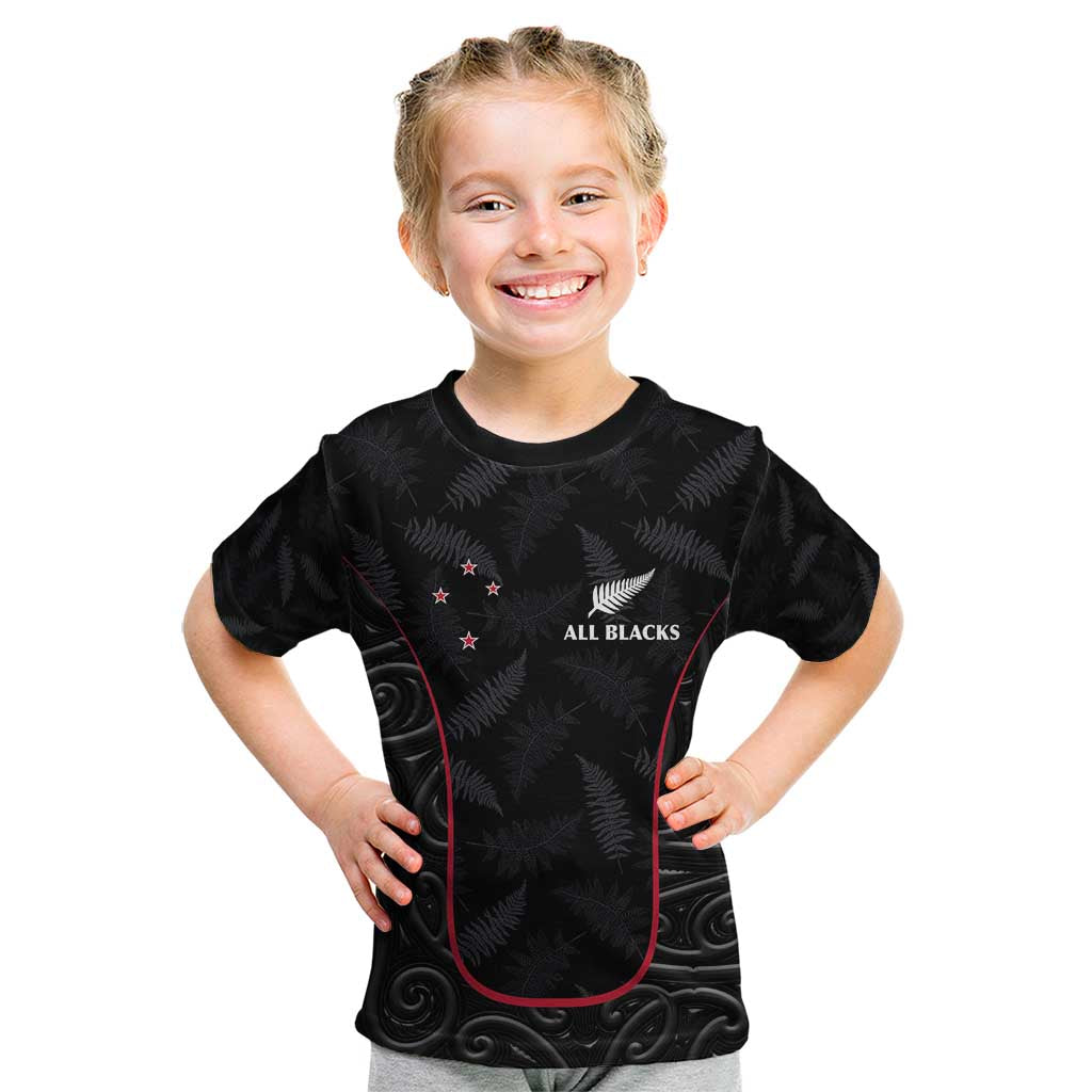 Custom New Zealand Rugby Kid T Shirt Maori All Black Championship 2024 and Silver Fern