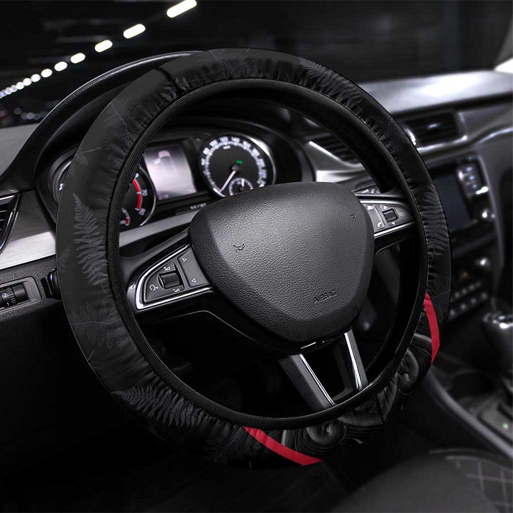 New Zealand Rugby Steering Wheel Cover Maori All Black Championship 2024 and Silver Fern LT03 Universal Fit Black - Polynesian Pride