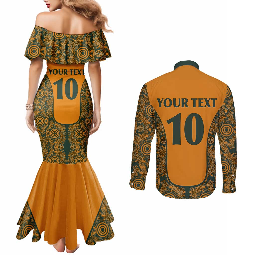 Custom Australia Rugby Championship 2024 Couples Matching Mermaid Dress and Long Sleeve Button Shirt Aboriginal Art Tattoo Pattern LT03 - Polynesian Pride