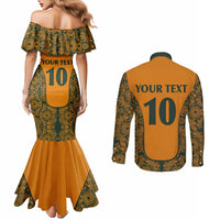 Custom Australia Rugby Championship 2024 Couples Matching Mermaid Dress and Long Sleeve Button Shirt Aboriginal Art Tattoo Pattern LT03 - Polynesian Pride