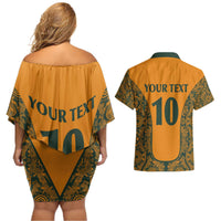 Custom Australia Rugby Championship 2024 Couples Matching Off Shoulder Short Dress and Hawaiian Shirt Aboriginal Art Tattoo Pattern LT03 - Polynesian Pride