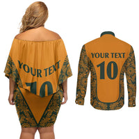 Custom Australia Rugby Championship 2024 Couples Matching Off Shoulder Short Dress and Long Sleeve Button Shirt Aboriginal Art Tattoo Pattern LT03 - Polynesian Pride