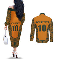 Custom Australia Rugby Championship 2024 Couples Matching Off The Shoulder Long Sleeve Dress and Long Sleeve Button Shirt Aboriginal Art Tattoo Pattern LT03 - Polynesian Pride