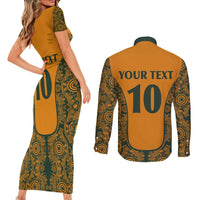 Custom Australia Rugby Championship 2024 Couples Matching Short Sleeve Bodycon Dress and Long Sleeve Button Shirt Aboriginal Art Tattoo Pattern LT03 - Polynesian Pride