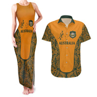 Custom Australia Rugby Championship 2024 Couples Matching Tank Maxi Dress and Hawaiian Shirt Aboriginal Art Tattoo Pattern LT03 Yellow - Polynesian Pride