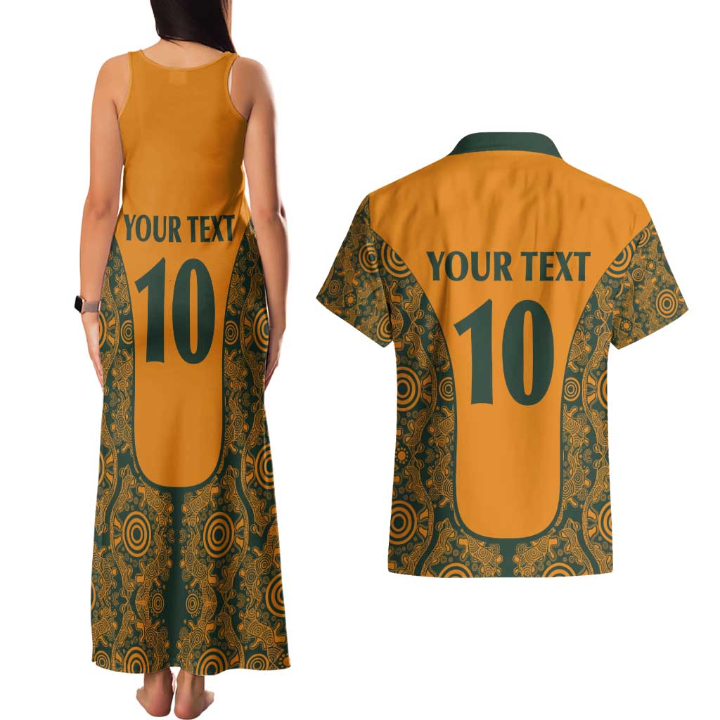 Custom Australia Rugby Championship 2024 Couples Matching Tank Maxi Dress and Hawaiian Shirt Aboriginal Art Tattoo Pattern LT03 - Polynesian Pride